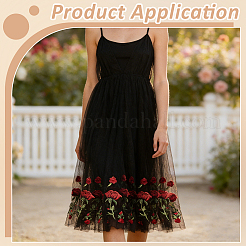 Tela de encaje bordado de rosas de poliéster&nbsp;DIY-WH0622-724B