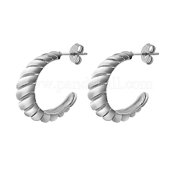 304ステンレススチールスタッドピアス  女性用ハーフフープピアス  ツイストリング  ステンレス鋼色  22mm&nbsp;CK0506-2