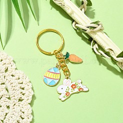 イースターエッグ&ウサギ&ニンジン合金エナメルペンダントキーホルダー  鉄のスプリットキーリング付き  ライトスカイブルー  7cm&nbsp;KEYC-JKC00580-03