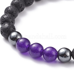 Jade naturel de Malaisie (teint) & pierre de lave & bracelet de perles tressées en hématite synthétique&nbsp;BJEW-JB08144-07