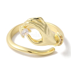 Латунные кольца-манжеты с микро-паве и прозрачным кубическим цирконием для женщин RJEW-C098-14G