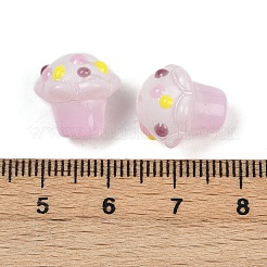 ガラスの凹凸のあるビーズ  アイスクリーム  エナメル  染められ、ハートが入った  ミスティローズ  13.5x13mm  穴：1.6mm&nbsp;GLAA-B025-01D