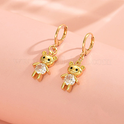 Милые серьги-кольца из латуни с прозрачным кубическим цирконием в виде медведя GQ2099