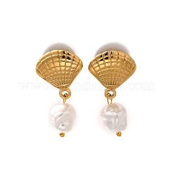 Серьги-гвоздики из пластика и нержавеющей стали 304 с жемчугом&nbsp;EJEW-G422-01G-03