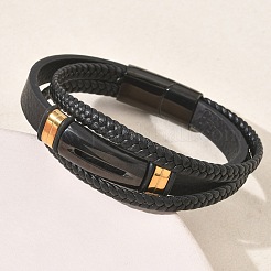 Braccialetti multi-filo in cordino intrecciato in pelle microfibra&nbsp;BJEW-C153-01B