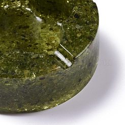 天然ペリドットチップストーン灰皿入りレジン  ホームオフィスの卓上装飾  花付きフラットラウンド  104x32mm  内径：61x68mm&nbsp;DJEW-F015-05C