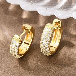 Кольцо латунные серьги-кольца с микропаве из прозрачного кубического циркония&nbsp;EJEW-D348-12G