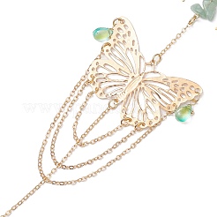 Decorazioni pendenti con farfalla in ferro e perline di avventurina verde naturale&nbsp;HJEW-TA00252
