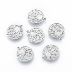 変色しない304ステンレススチールペンダント  太陽とフラットラウンド  ステンレス鋼色  17x15x2mm  穴：1mm&nbsp;STAS-N097-254P