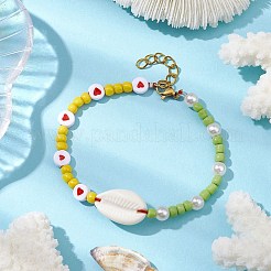 夏のビーチアクリルシェルとプラスチックビーズのブレスレット  女性のためのハートのブレスレット  カラフル  7-1/2インチ（19cm）&nbsp;BJEW-JB10413