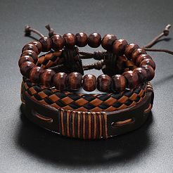 3 pz braccialetti intrecciati in similpelle per uomo&nbsp;PW-WGA96D4-01