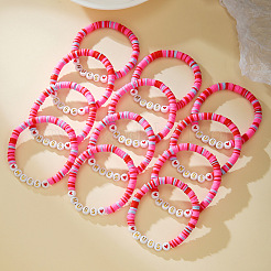 Ensemble de 12 bracelet extensible en pâte polymère et perles acryliques pour la Saint-Valentin (femme)&nbsp;FS-WG6B295-03