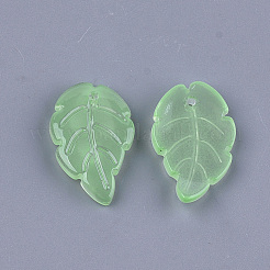 透明スプレー塗装ガラスペンダント  葉  ミディアムアクアマリン  23.5~24x15x4~4.5mm  穴：1.4mm&nbsp;GLAA-S183-17B
