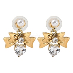 Серьги-гвоздики из нержавеющей стали 304 с микропаве из кубических цирконий в форме банта&nbsp;EJEW-U065-03G-01