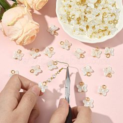ABSイミテーションパールバタフライチャーム200個  金色の鉄のループで  ホワイト  14x14x4mm  穴：3.2mm&nbsp;PALLOY-SZ00045