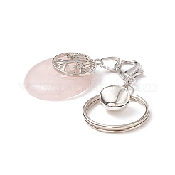 Плоские круглые брелки из латуни и натуральных смешанных драгоценных камней с подвеской в виде дерева жизни KEYC-JKC00369