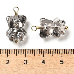 ガラスチャーム  ラックメッキ本物の18Kゴールドメッキ真鍮ループ付き  クマのチャーム  グレー  21x12x9mm  穴：2mm&nbsp;KK-M266-06G