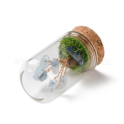 Albero dei soldi con scaglie di acquamarina naturale in campane di vetro a cupola con decorazioni espositive con base in legno&nbsp;DJEW-K030-02I