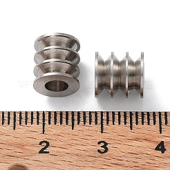 変色しない303ステンレススチールヨーロピアンビーズ  大穴ビーズ  溝付き柱  ステンレス鋼色  8x8.5mm  穴：4mm&nbsp;STAS-Q302-28A-P