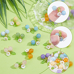 36 Stück 6 Stile gefärbte natürliche malaysische Jade & gelbe Jade & gefärbte grüne Jade & Topas-Jade & weiße Jade runde Anhänger mit Harzblume und Acrylblatt&nbsp;HJEW-BM0001-36