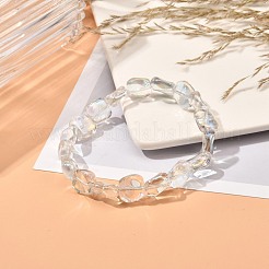 Bracciale elasticizzato con perline quadrate in vetro placcato per ragazze adolescenti&nbsp;BJEW-JB06873