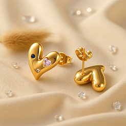 2 пара двухцветных сережек-гвоздиков в форме сердца из нержавеющей стали&nbsp;EJEW-GO0002-12