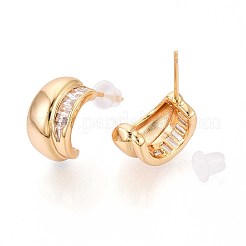 Серьги-гвоздики в форме буквы С с микропаве из прозрачного кубического циркония из латуни KK-T071-19G-03