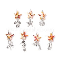 7 шт. 7 стиля синтетических окрашенных бирюзовых морских звезд и сплава морских животных&nbsp;PALLOY-JF03754