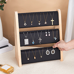 Présentoir à colliers en bambou à 3 niveau avec tapis en cuir PU&nbsp;NDIS-WH0003-020A