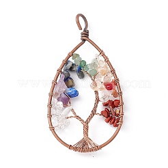 7 chakra larme pierre naturelle mélangée fil de cuivre enveloppé puce gros pendentifs&nbsp;G-E195-11R-02