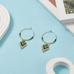 Orecchini a cerchio pendenti con rombi intrecciati con semi di vetro&nbsp;EJEW-MZ00046-02