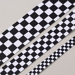 ポリエステルタータン柄グログランリボン  ギフト装飾アクセサリー  ブラック  3/8インチ（10mm）&nbsp;OCOR-WH0078-537