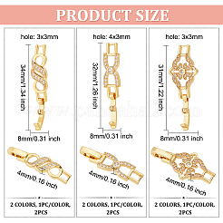 6 fermoir de bracelet de montre en laiton plaqué micro pavé transparent en zircone cubique&nbsp;ZIRC-OC0001-07