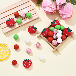 30 шт. круглые и клубничные пищевые экологически чистые силиконовые фокусные бусины SIL-YW0001-69