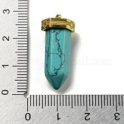 天然ターコイズの尖ったペンダント  ファセット加工された弾丸チャーム、金メッキの 304 ステンレススチール製金具  26~26.5x11.5x10mm  穴：1.4mm&nbsp;STAS-K273-03G-04