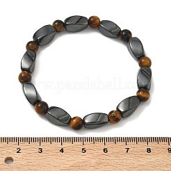 Круглый природных тигровый глаз браслеты простирания&nbsp;X-BJEW-G072-14
