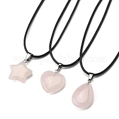 Наборы для самостоятельного изготовления подвесок и ожерелий из вощеного шнура из натурального розового кварца DIY-FS0008-74