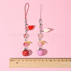 ガラス＆樹脂製携帯ストラップ  苺  ミックスカラー  14.5cm&nbsp;HJEW-FS00009-03