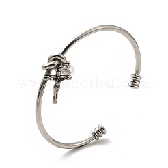 Bracciale aperto con perle acriliche e ciondoli incrociati&nbsp;BJEW-P283-01P