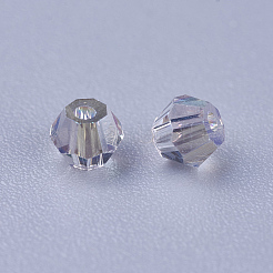 K9ガラスビーズ  多面カット  双円錐形  ゴーストライト  3x3mm  穴：0.8mm&nbsp;X-RGLA-F063-A-001GL