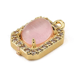 Breloques en laiton serties de micro-pavés de zircone cubique transparente et d'œil de chat&nbsp;CU-CBAF17A-08G-03