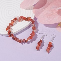 ナチュラルレッド瑪瑙チップスビーズジュエリーセット  女性用ジェムストーンストレッチブレスレット＆ダングルピアス  プラチナ  35mm  ピン：0.5mm  内径：2-1/8インチ（55mm）&nbsp;SJEW-JS01232-04