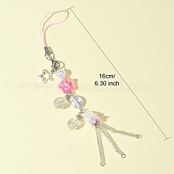 ガラス＆合金＆アクリル携帯ストラップ  ショッキングピンク  16cm&nbsp;HJEW-FS00003