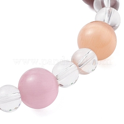 Braccialetti elastici con perline rotonde in cristallo di quarzo sintetico e occhio di gatto&nbsp;BJEW-JB12246-01