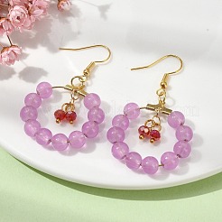 Pendientes colgantes con anillo de cuentas de vidrio de imitación de jade&nbsp;EJEW-JE05568-05