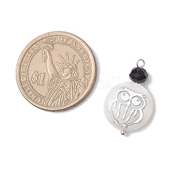 4 шт. 4 плоских круглых подвески из натуральной ракушки и черного стекла&nbsp;PALLOY-JF04290