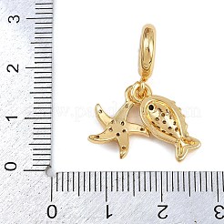 真鍮製マイクロパヴェクリアキュービックジルコニアヨーロピアンダングルチャーム  ヒトデの魚の大きな穴のペンダント  18KGP本金メッキ  27.5mm  穴：4.7mm&nbsp;X-KK-N271-45G