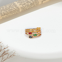 1 шт. овальные кольца из сплава с микропаве из разноцветных кубических цирконий&nbsp;RJEW-LP0002-75