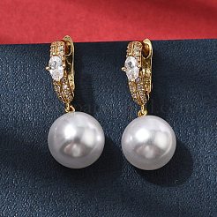 Серьги-кольца из латуни с микропаве из кубического циркония&nbsp;EJEW-H180-09G