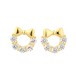 Серьги-гвоздики с бантом 925 из стерлингового серебра с микропаве из прозрачных кубических цирконий&nbsp;EJEW-S271-02G